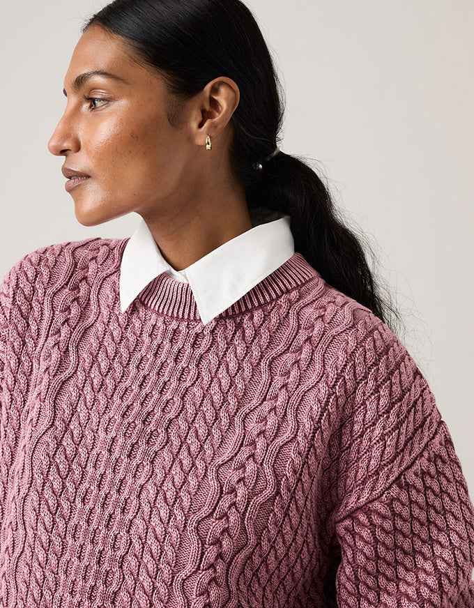 Leilah Cable Crewneck - Washed Crushed Berry