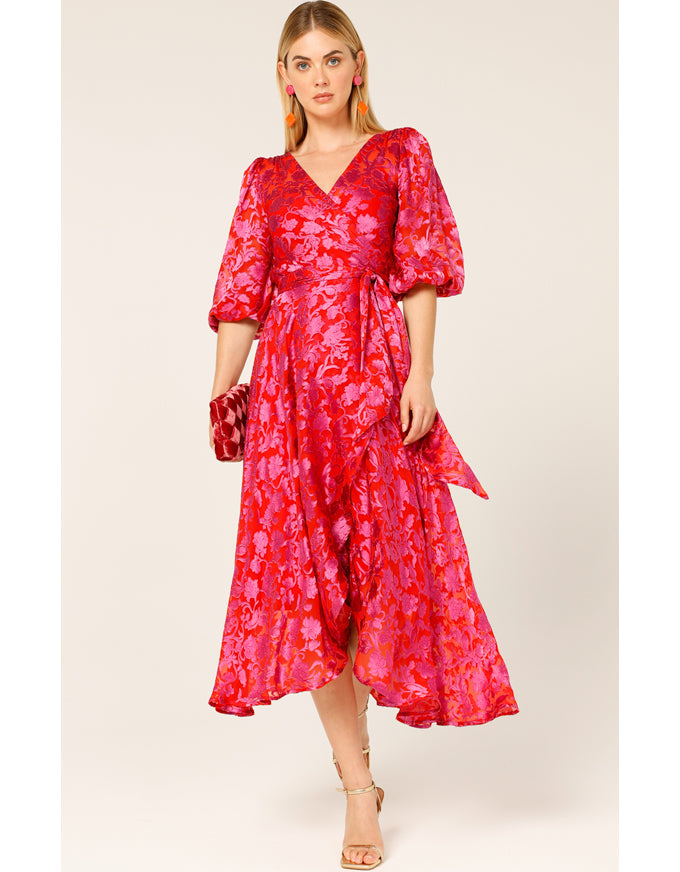 Lily Fire Wrap Dress Pink/Red Floral