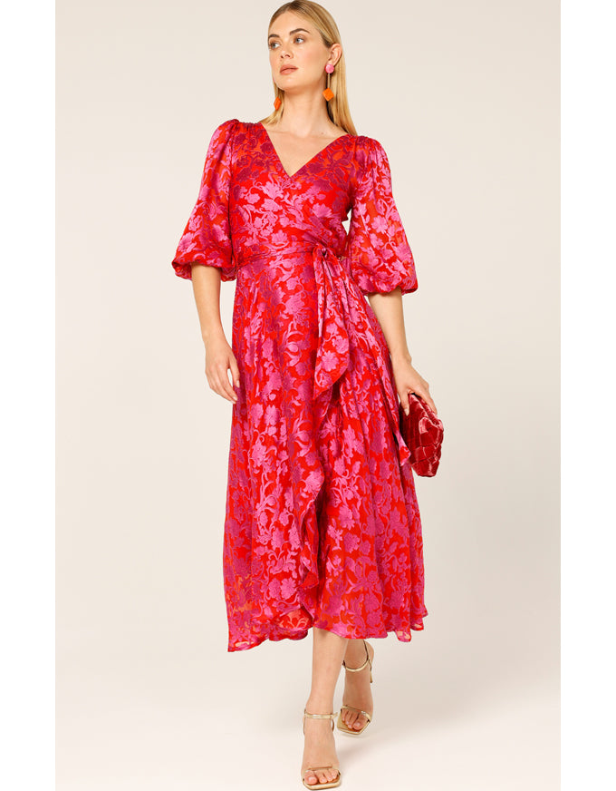 Lily Fire Wrap Dress Pink/Red Floral