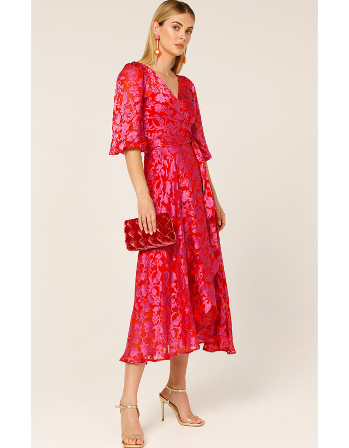 Lily Fire Wrap Dress Pink/Red Floral