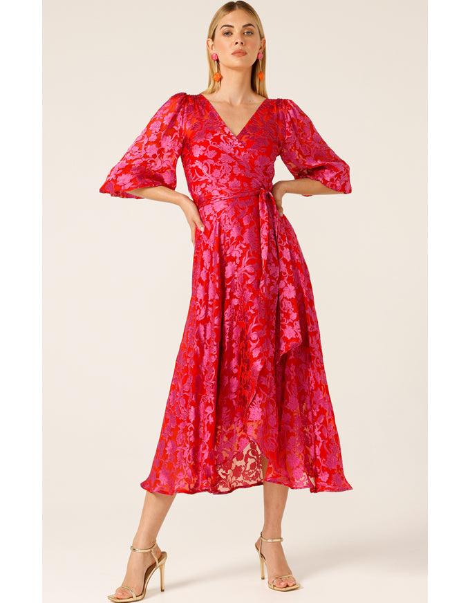 Lily Fire Wrap Dress Pink/Red Floral