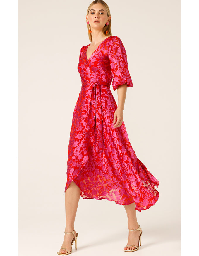 Lily Fire Wrap Dress Pink/Red Floral