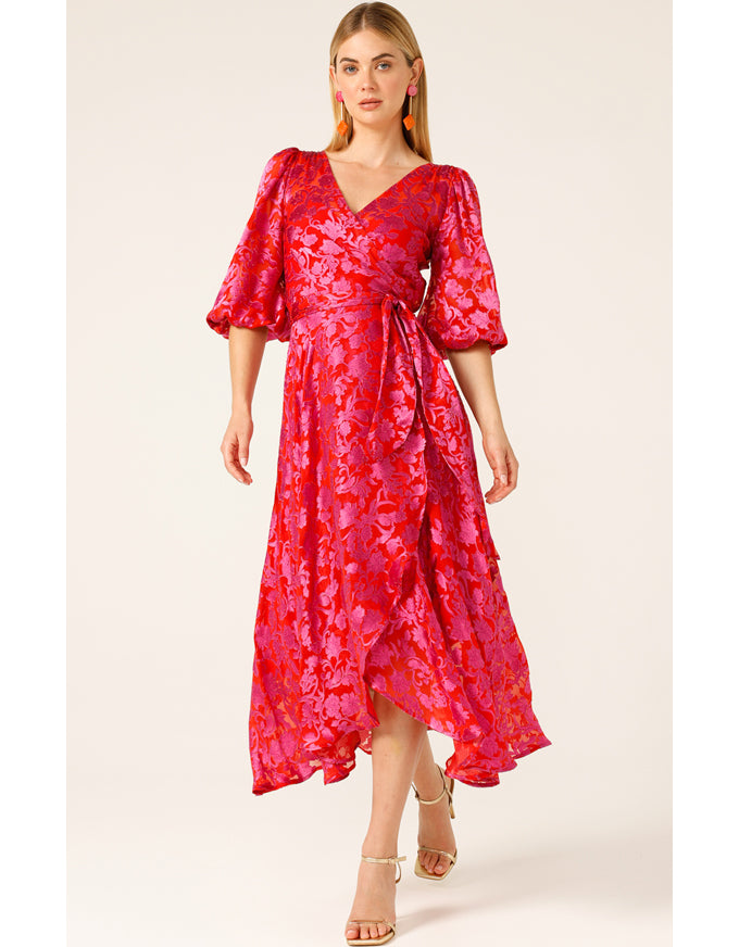 Lily Fire Wrap Dress Pink/Red Floral