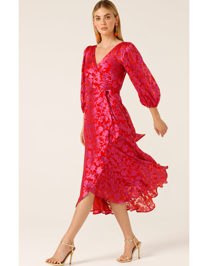 Lily Fire Wrap Dress Pink/Red Floral