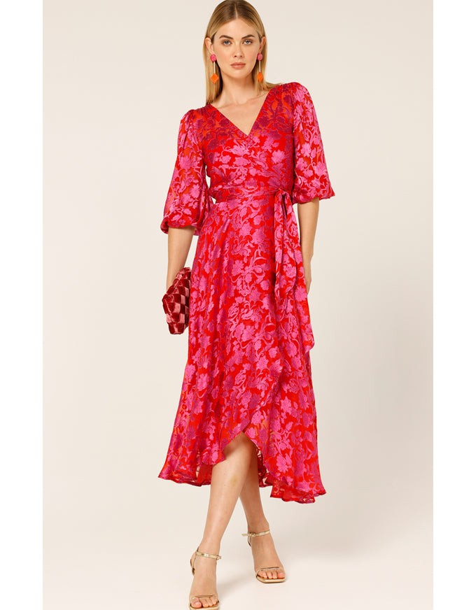 Lily Fire Wrap Dress Pink/Red Floral