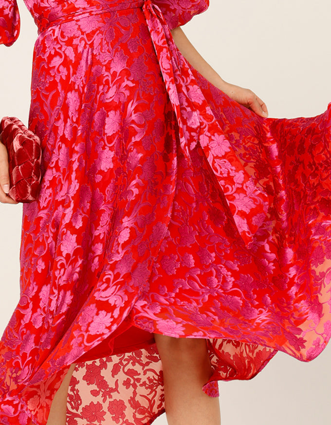 Lily Fire Wrap Dress Pink/Red Floral
