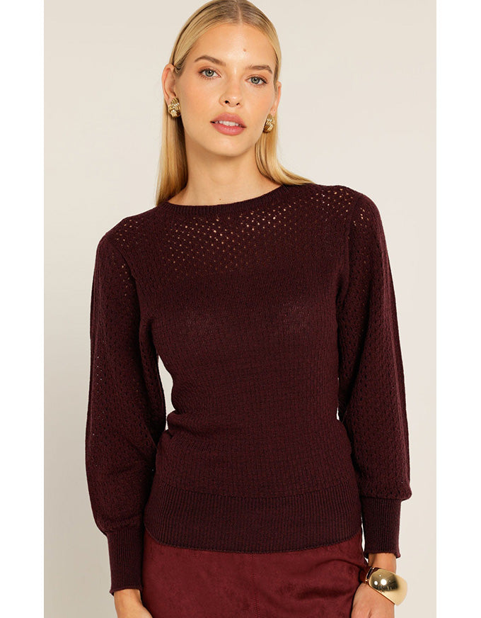 Ripple Long Slv Knit Black Cherry