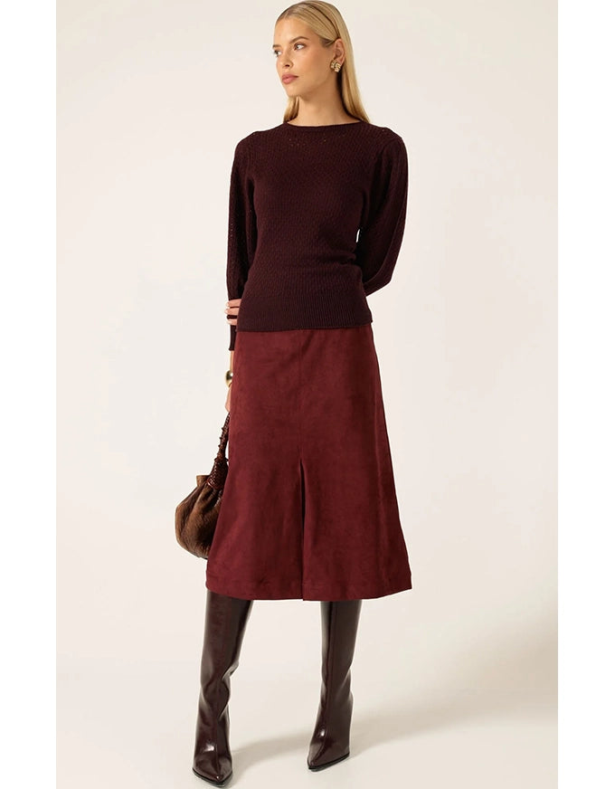 Ripple Long Slv Knit Black Cherry