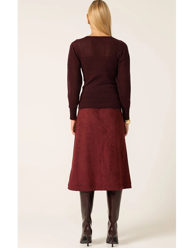 Ripple Long Slv Knit Black Cherry