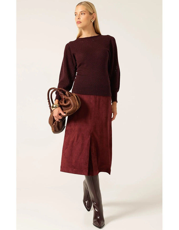 Ripple Long Slv Knit Black Cherry
