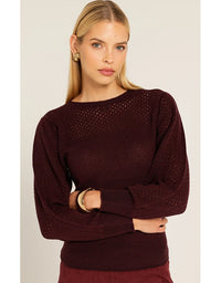 Ripple Long Slv Knit Black Cherry
