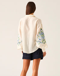 Marcela Embroidery Blouse Ivory/Blue