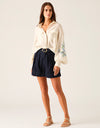 Marcela Embroidery Blouse Ivory/Blue