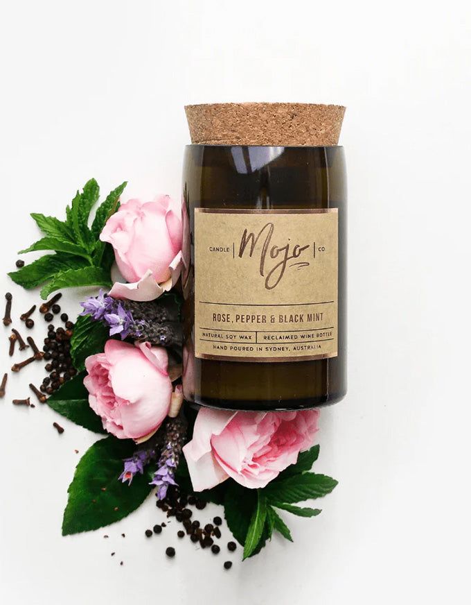 Wine Bottle Candle Rose, Pepper & Black Mint