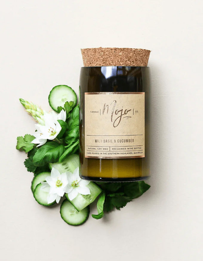 Wine Bottle Candle Wild Basil & Cucumber