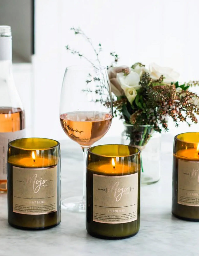 Wine Bottle Candle Cedar & Saffron