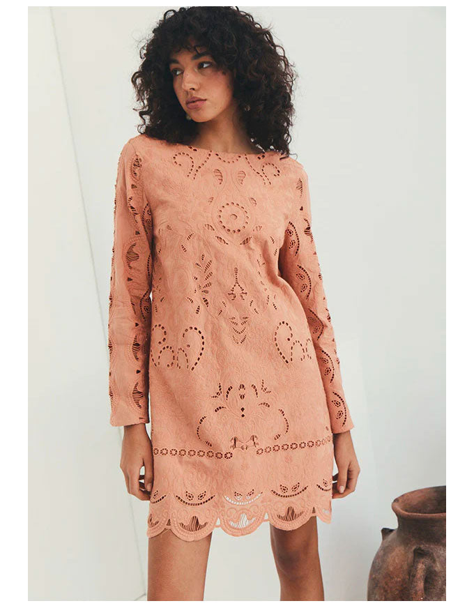 Nora Embroidery Mini Dress Sand