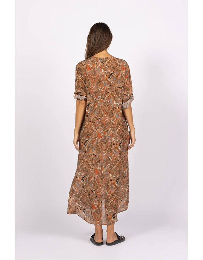 Damask Paisley Kaftan Dress Orange/Black