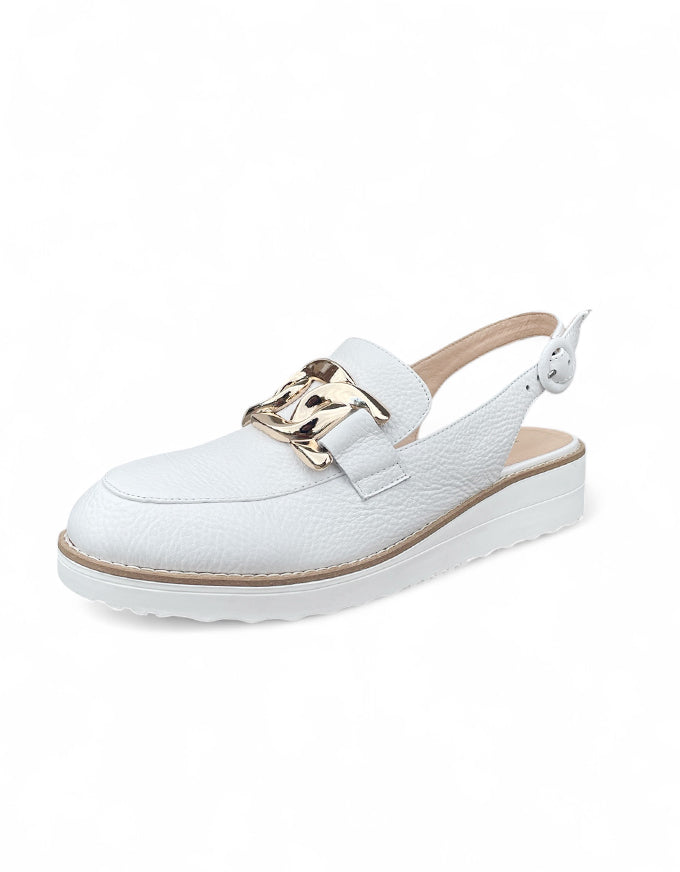 Ozten White Tumble Leather Flats