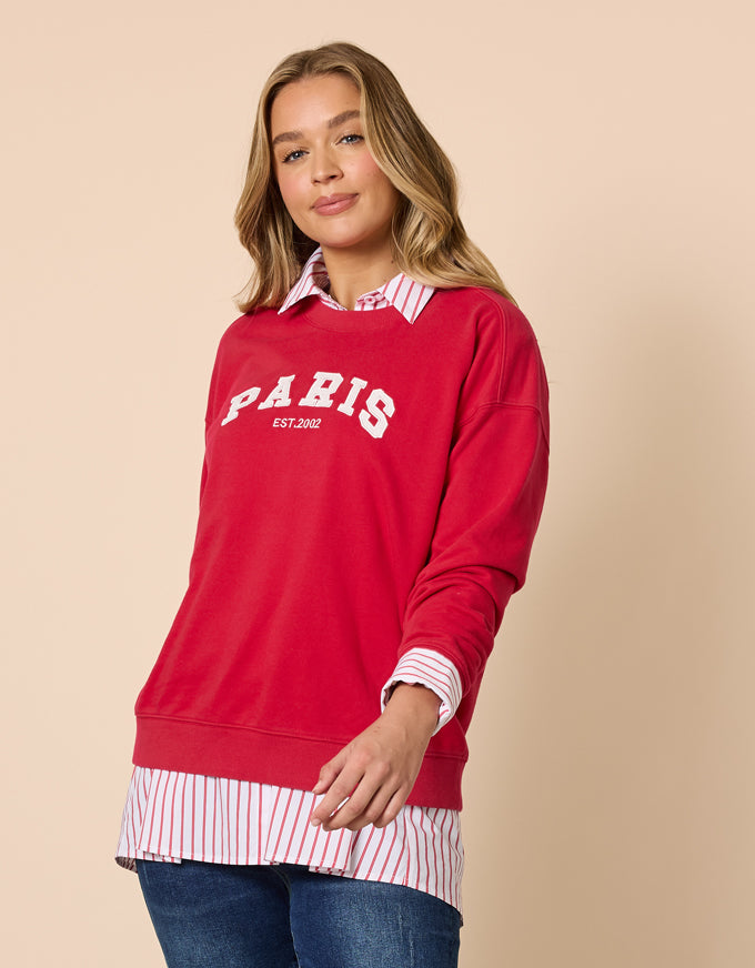 Paris Emblem Sweatshirt Red