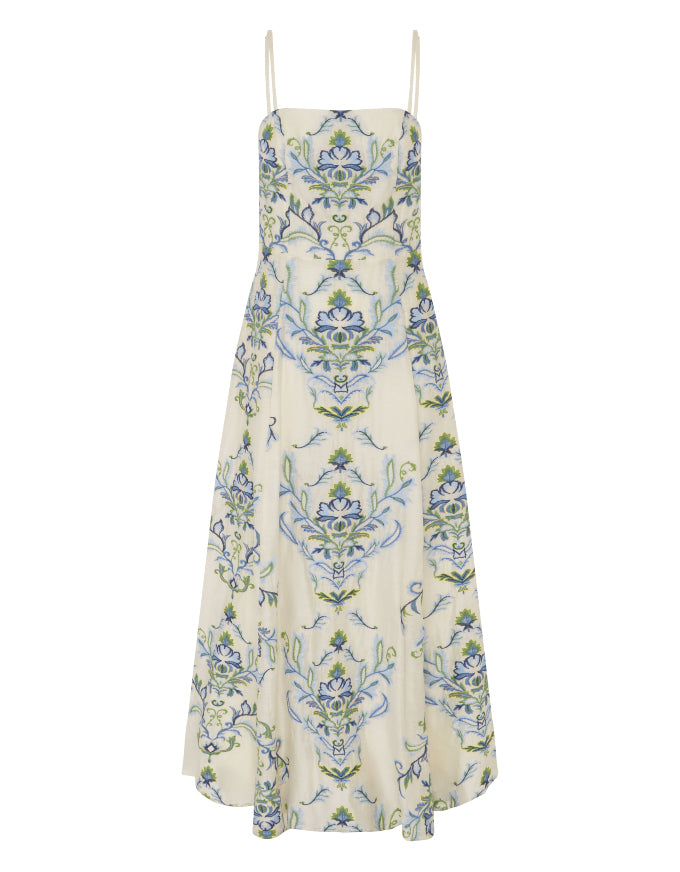 Marcela Embroidery Dress Ivory/Blue