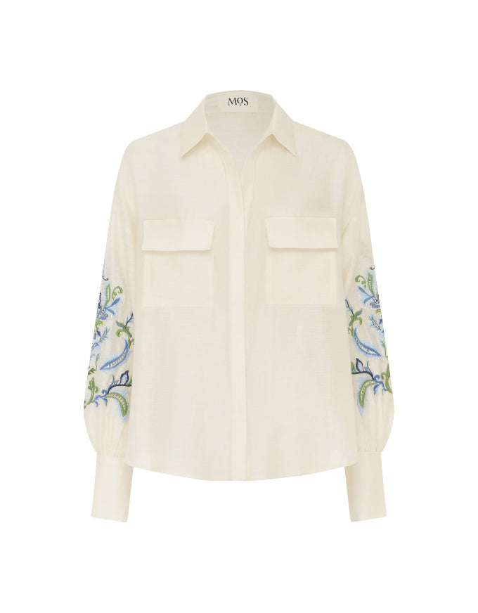 Marcela Embroidery Blouse Ivory/Blue