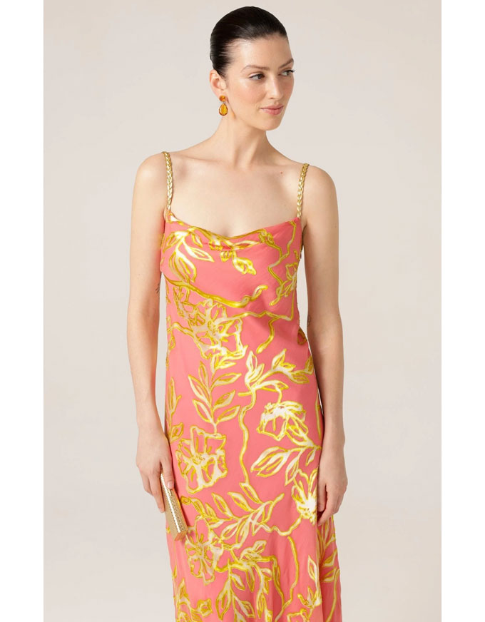 Peach Pheasant Dress Peach Gold Flower