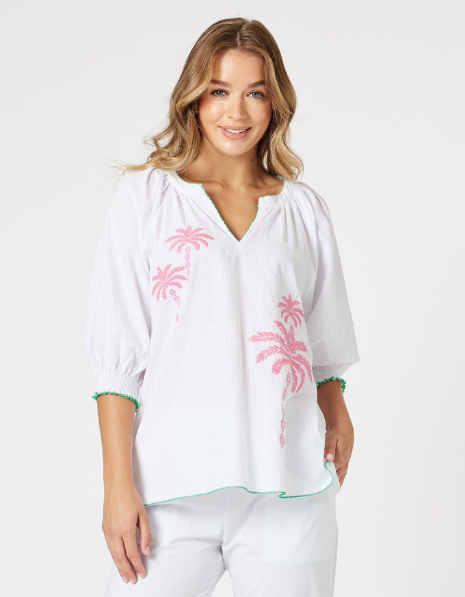 Pina Colada Embroidered Top White/Pink