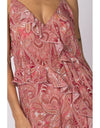 Damask Paisley Ruffle Slip Dress Pink