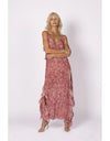 Damask Paisley Ruffle Slip Dress Pink