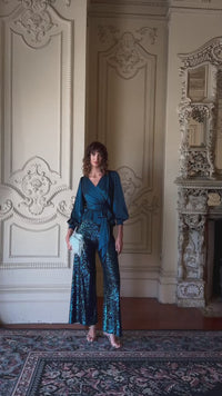 Sequin Palazzo Pant - Peacock