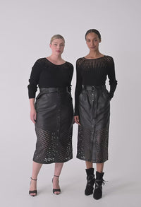 Hypnotic Leather Custom Laser Midi Skirt Black Lattice