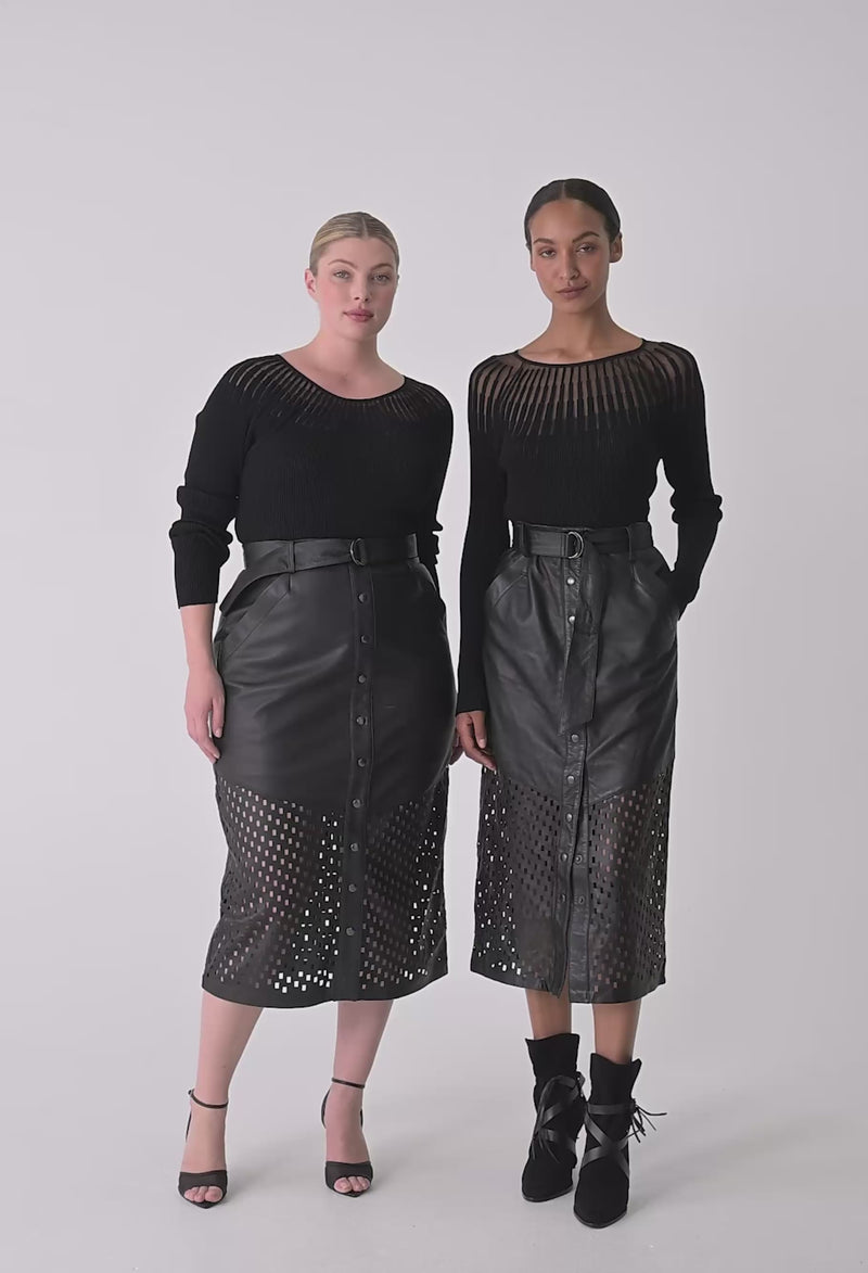 Hypnotic Leather Custom Laser Midi Skirt Black Lattice