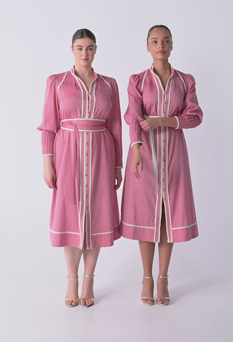 Isla Trim Detail Dress - Blush Chambray