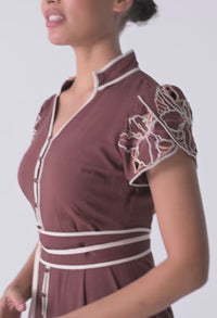Ivy Linen Embroidery Detail Dress Rosewood