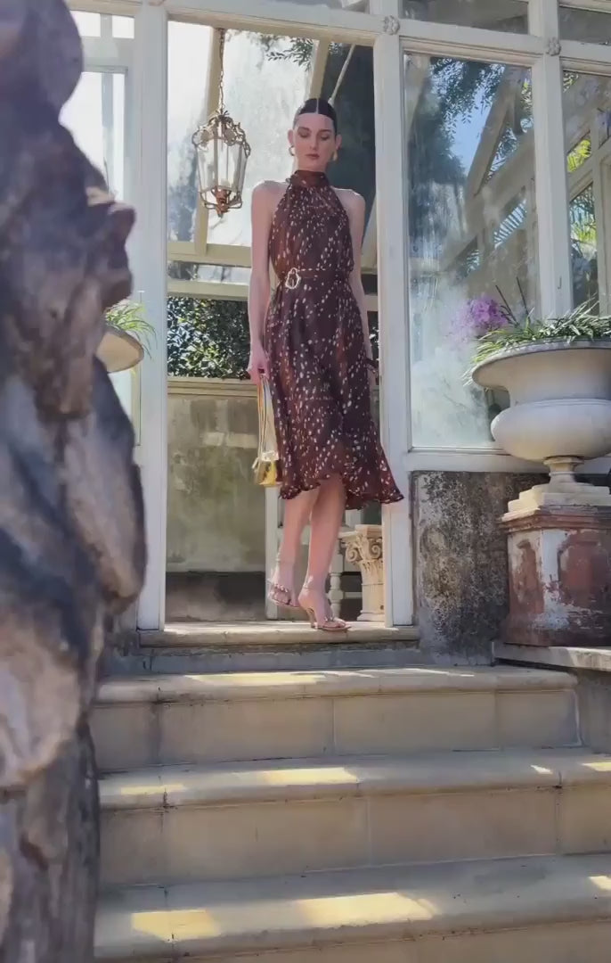 Maple Midi Dress Mocha Cream Spot