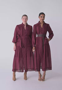 Cascadian Lace Detail Maxi Dress Bordeaux