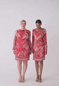 Helsa Draped Neck L/Sleeve Dress Crimson Palms