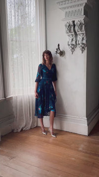 Pendulum Wrap Dress Teal Coral Flower