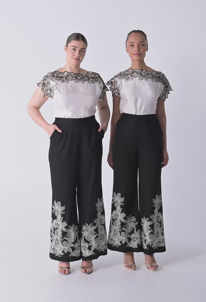Willow Embroidery Detail Pant Black