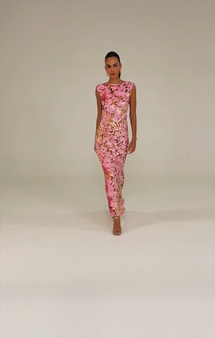 Heavenly Heights Maxi Dress Pink Gold