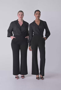 Marcela Pearl Embellished Cupro Stretch Shirt Black
