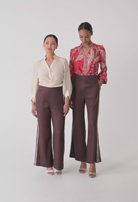Liora Linen Stretch Rope Trim Pant Rustic Twine