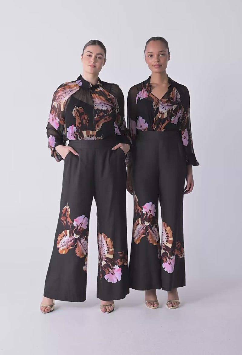 Willow Linen Placement Print Pant - Sunset Orchid