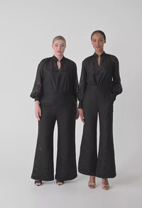 Rhea Linen Viscose Embroidered Pant Black