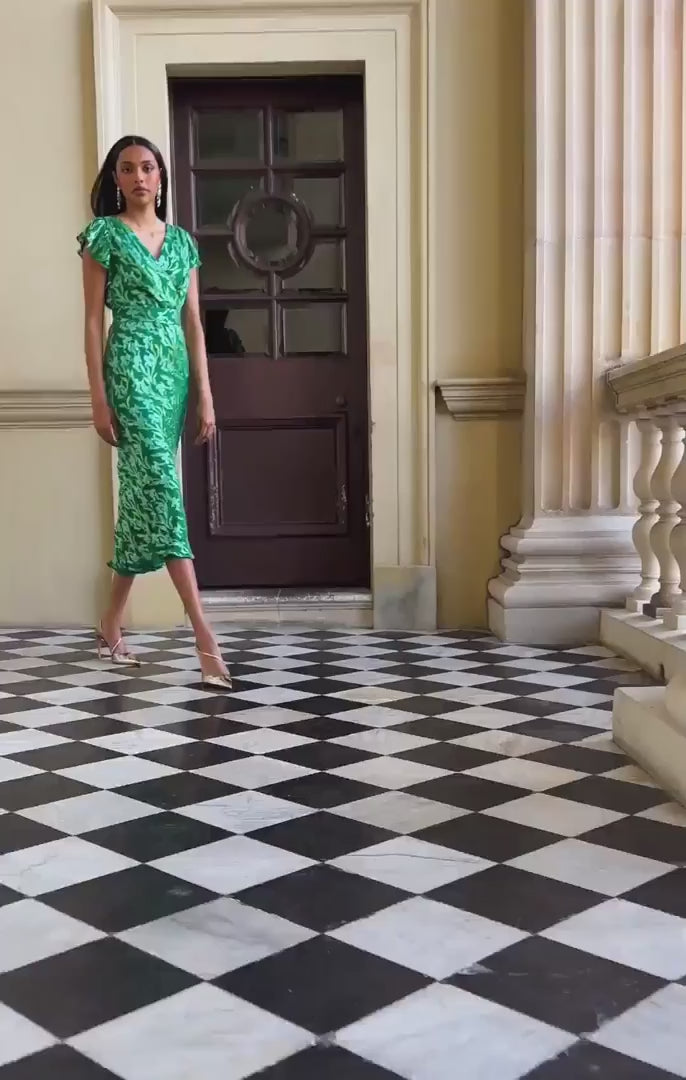 Fleur De Lys Midi Dress - Green Botanical