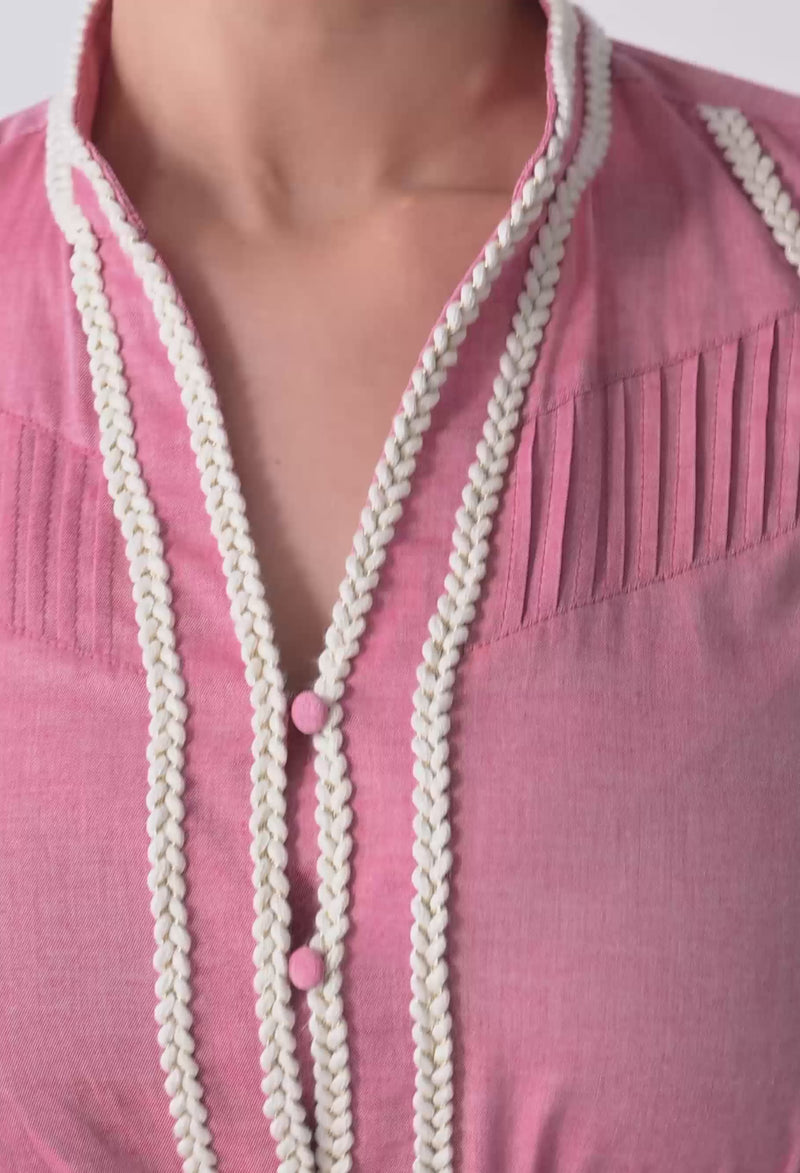 Isla Trim Detail Dress - Blush Chambray