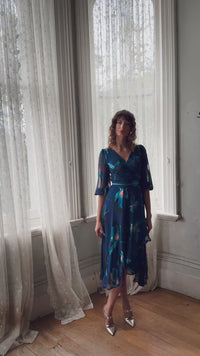 Pendulum Wrap Dress Teal Coral Flower