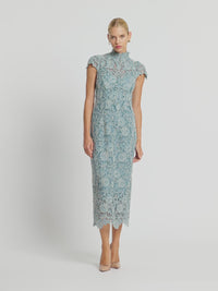 Tiffany Cap Sleeve Dress Light Blue/Ivory - Australian Made