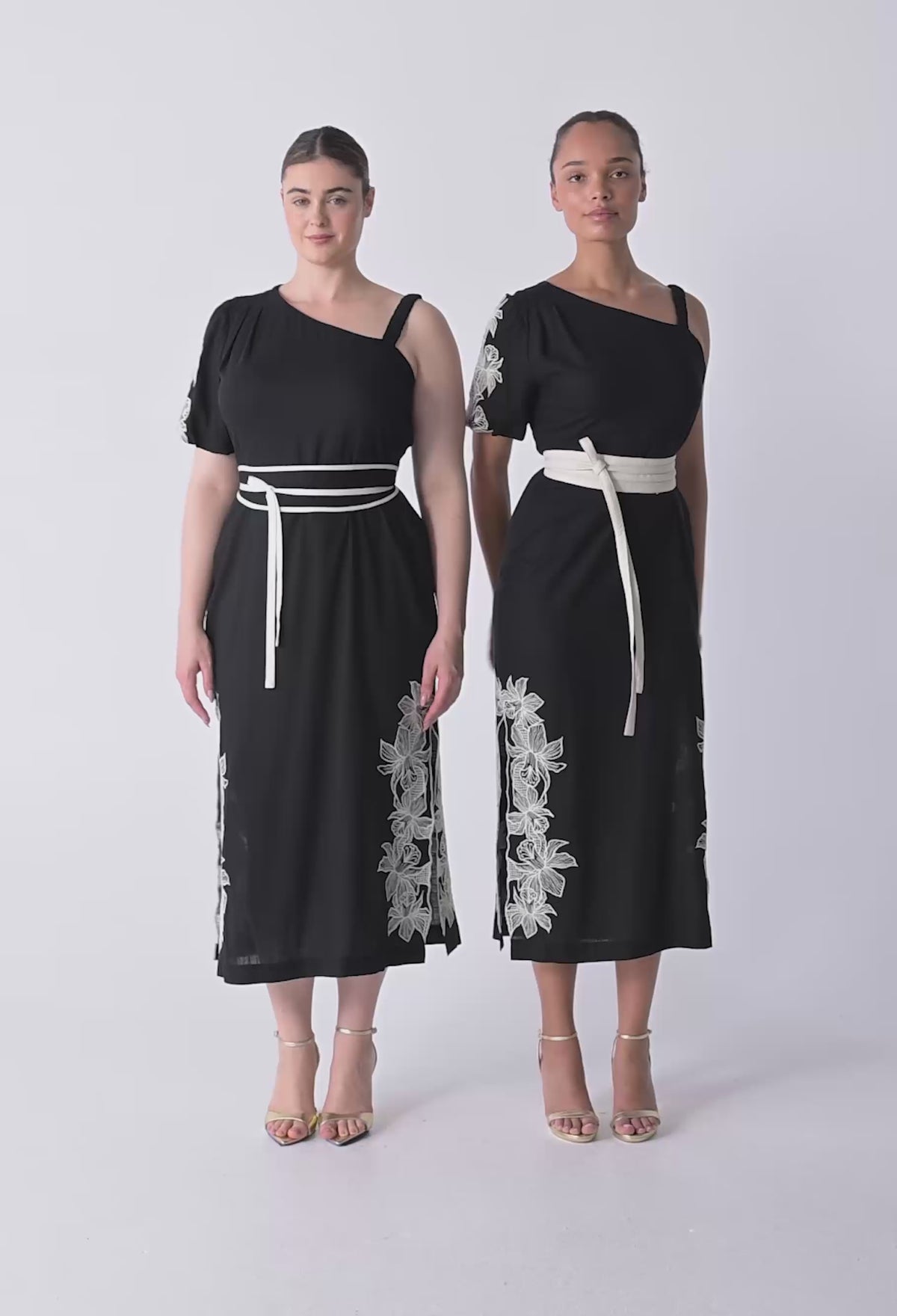 Elodie One Shoulder Embroidery Dress Black